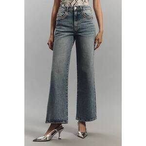 Anthropologie Pilcro Austyn High Rise Wide Leg Rhinestone Embellished Denim Jean